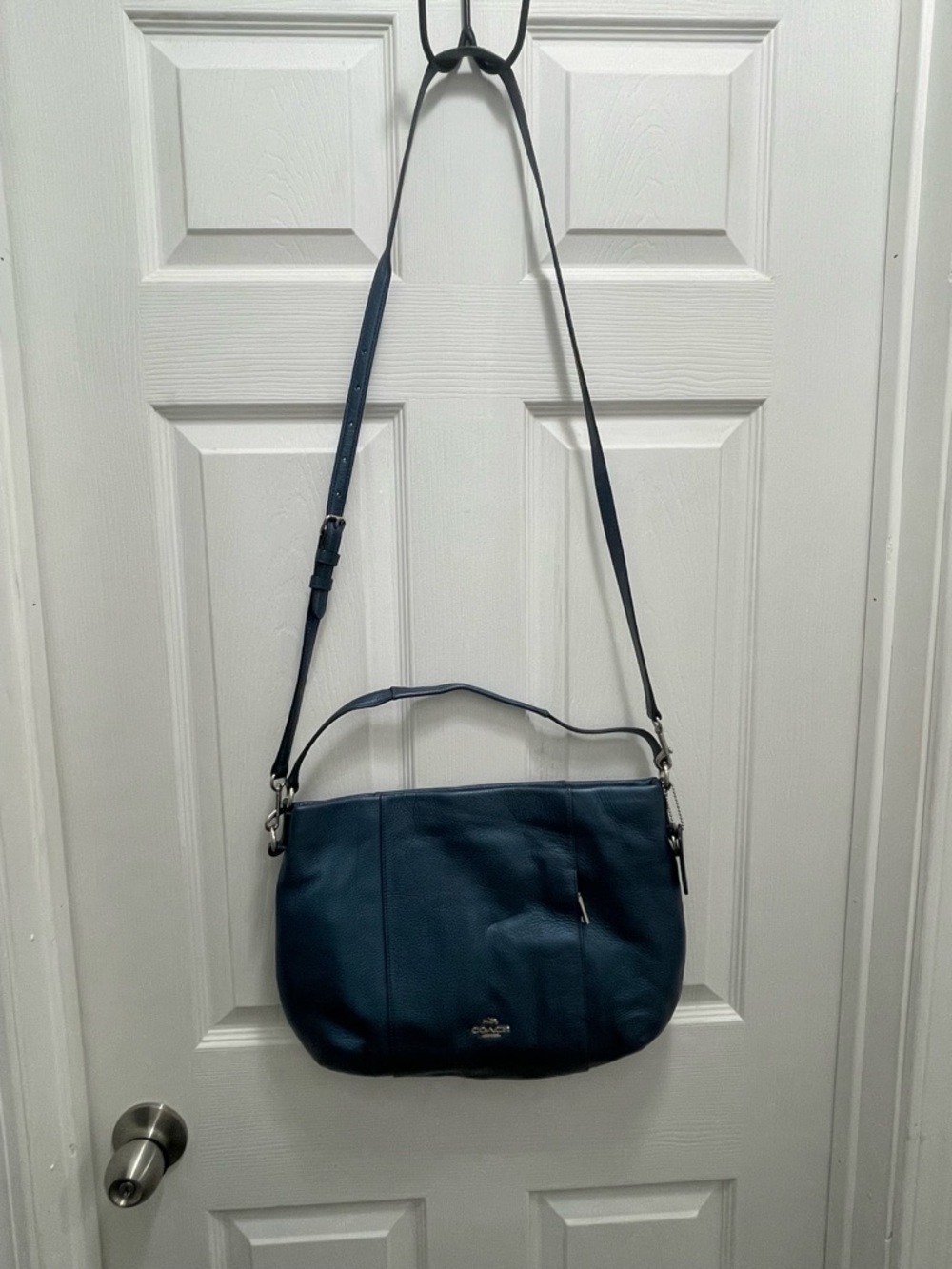 Coach Pebbled Leather Shoulder Bag in Navy Blue